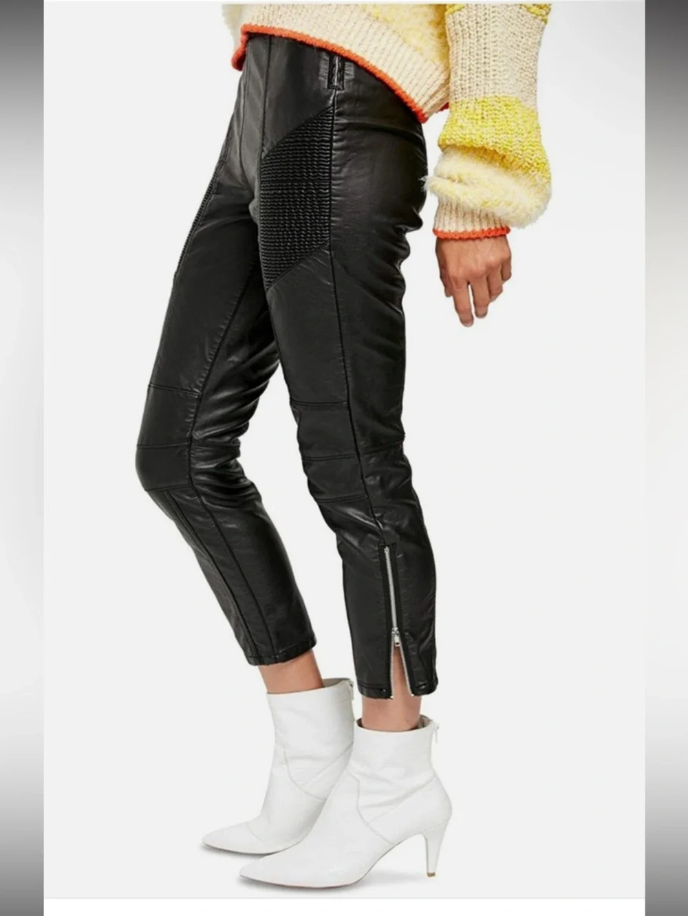 Free People Kaelin Burgundy Faux Leather Moto Cropped Pants